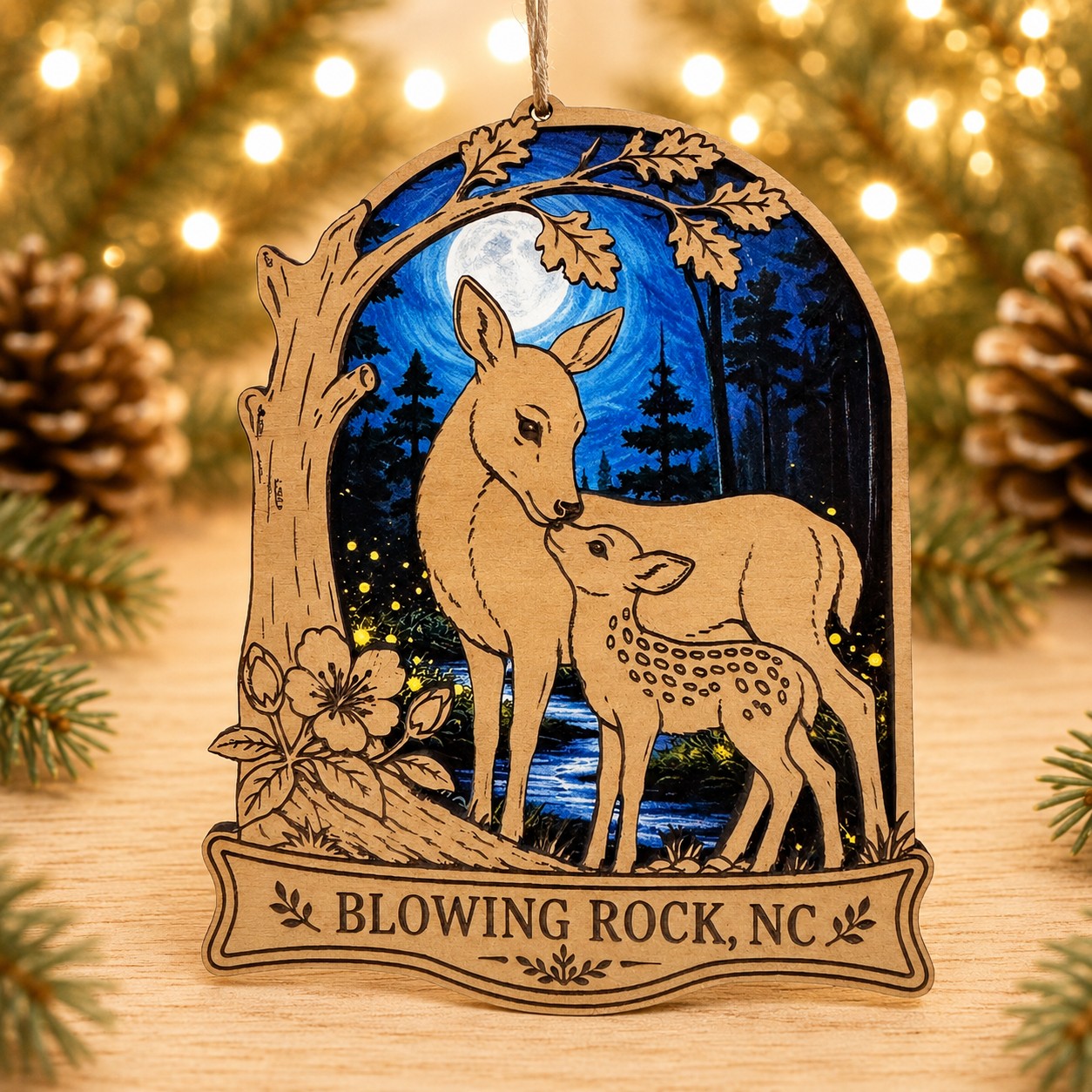 Blowing Rock Doe & Fawn Moonlight Ornament